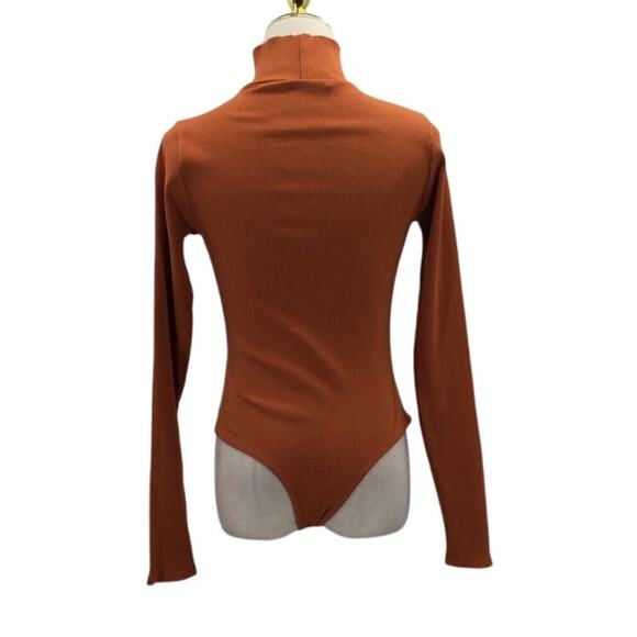 LULU'S SZ M Pumpkin Ribbed Long Sleeve Mock Neck Ribbed Bodysuit NEW B84 - Picture 2 of 7